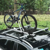 HOMCOM Portabicicletas de Techo para Vehículo Soporte para Bicicletas con Brazo de Pinza Ángulo Ajustable de 0-180 Grados Apto para Ancho de Ruedas de Menos de 5 cm 132x21x66 cm Plata(m-2)