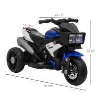 HOMCOM Moto Elettrica per Bambini 3-5 Anni 6V (max. 25kg), Velocità 3km/h, Motorino Elettrica per Bimbi con 3 Ruote, Luci e Suoni, Blu e Nero, 86x42x52cm(m-3)