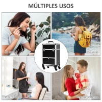 HOMCOM Maletín de Maquillaje Profesional con Cajón Maleta de Maquillaje con Ruedas para Viaje Trabajo 34x25x62 cm Negro(m-7)