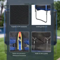 HOMCOM Trampolino Elastico da Esterno, Tappeto Elastico per Bambini e Adulti da Giardino con Rete di Sicurezza e Bordo Imbottito, Giochi da Giardino e Casa, Ø305x248cm, Blu e Nero(m-6)