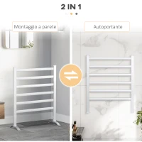 HOMCOM Scaldasalviette Elettrico da 140W a 6 Barre con Temperatura 45°C-55°C, in Alluminio, 69x36x90 cm, Argento(m-4)