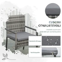 Outsunny Set da Giardino con Tavolo Allungabile e 6 Sedie con Cuscini in Rattan PE, Grigio e Marrone(m-5)