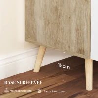 HOMCOM Buffet meuble de rangement avec poignées en bambou étagère ajustable base surélevée 76 x 41,2 x 74 cm blanc bois naturel(m-5)
