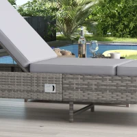 Outsunny Outdoor PE Rattan Sun Lounger, Multi-position Backrest Adjustable Single Recliner Sunbed Daybed with Removeable & Washable Cushion, for Patio, Garden, Light Grey(m-8)