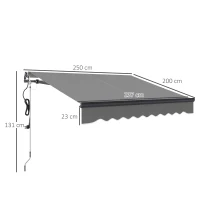 Outsunny 2.5 x 2m Electric Awning with Remote Controller, Aluminium Frame DIY Retractable Awning, UV30+ Sun Shade Canopy for Garden Patio Deck Door Window, Dark Grey(m-3)