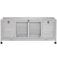 PawHut Rabbit Hutch Guinea Pig Cage, 2 in 1 Small Animal House for Indoor with Wheels 138 x 53 x 61cm, Light Grey(m-11)