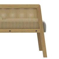 HOMCOM Fauteuil lounge chaise en rotin avec coussin - assise profonde accoudoirs en cannage - structure bois - aspect lin fris(m-7)