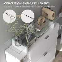 HOMCOM Meuble à chaussures avec 2 tiroirs rabattables 12 paires, plateau en verre et étagères réglables, 89 x 25 x 92 cm, blanc(m-7)