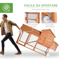 PawHut Pollaio per Galline Ovaiole, Gabbia per Galline e Polli Zincata per Esterno Grande, con Recinto e Ruote in Legno Naturale 210x90x130cm(m-6)