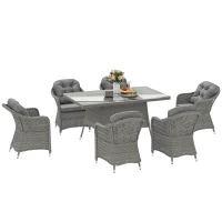 Outsunny Seven-Piece Rattan Dining Set - Light Grey(m-1)