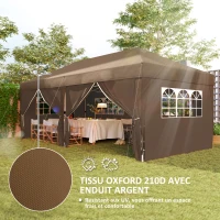 Outsunny Tonnelle de jardin exterieur tonnelle pliante 3 x 6 m avec 6 parois latérales, sac de transport inclus, café(m-5)