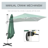 Outsunny 3 x 3(m) Cantilever Roma Parasol, Square Garden Umbrella with Cross Base, Crank Handle, Tilt, 360° Rotation and Aluminium Frame, Green(m-7)