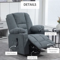 HOMCOM Oversized Riser and Recliner Chairs for the Elderly, Fabric Upholstered Lift Chair for Living Room with Remote Control, Side Pockets, Cup Holder, Grey(m-6)