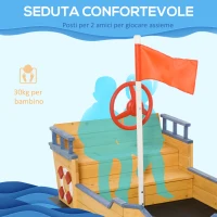 Outsunny Sabbiera per Bambini in Legno a Forma di Nave dei Pirati con Vano Contenitore, 158x78x45.5 cm(m-5)