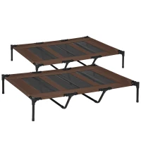 PawHut Lot de 2 Lits sur pieds XXL pour chien chat lit de camp animal 122L x 92l x 23H cm marron clair(m-10)