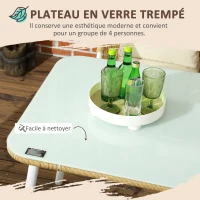 Outsunny Salon de Jardin 4 personnes en rotin PE avec chaises empilables et coussins, plateau en verre trempé cadre en aluminium(m-7)