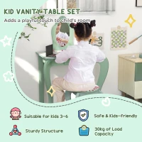 ZONEKIZ Kids Dressing Table with Mirror, Stool, Drawer, Cute Animal Design, Green(m-4)