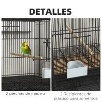 PawHut Jaula para Pájaros 77x46x45 cm Jaula Metálica para Aves con Bandeja Extraíble 2 Perchas 2 Comederos 2 Perchas Negro(m-7)