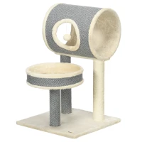 PawHut Arbre à chats avec griffoir arbre à gratter en sisal tunnel panier en peluche doux structure en bois 48L x 48l x 73H cm(m-1)