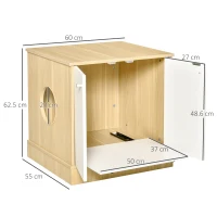 PawHut Mobile Lettiera per Gatti con 2 Ante e Ripiano Interno Estraibile, 60x55x62.5cm - Bianco e Legno(m-3)