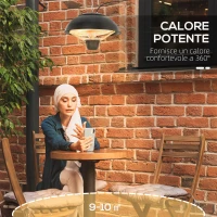 Outsunny Riscaldatore a Infrarossi con Illuminazione a LED in Alluminio e Metallo Epossidico Anticorrosivo Certificato IP34: Protezione contro gli Spruzzi d'Acqua 1500W Ø40.5 x 30.7A cm(m-7)
