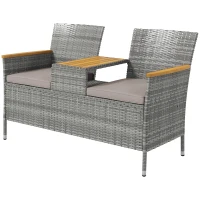 Outsunny Two-Seat Rattan Loveseat, with Wood-Top Middle Table - Grey(m-11)