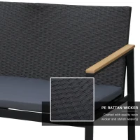 Outsunny 4 Pieces Rattan Garden Furniture Set, 4 Seater Garden Sofa Set with Loveseat, 2 Armchairs and Glass Top Coffee Table, Wicker Outdoor Conservatory Furniture with Cushions for Patio, Black(m-5)