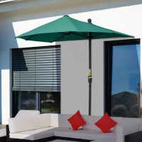 Outsunny 2m Half Parasol Market Umbrella Garden Balcony Parasol with Crank Handle, Base, Double-Sided Canopy, Dark Green(m-10)