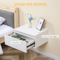 HOMCOM Set di 2 Comodini Sospesi con Cassetto in Truciolato e MDF, 49x38x23 cm, Bianco(m-6)
