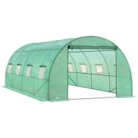 Outsunny Walk-in Polytunnel Greenhouse, Outdoor Garden Tunnel Greenhouse Tent with Zipped Roll-Up Door and 8 Mesh Windows, 6 x 3M(m-13)