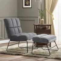 HOMCOM Poltrona Relax con Poggiapiedi per Interni, Set 2 Pezzi in Effetto Velluto e Metallo, Grigia(m-2)