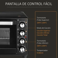 HOMCOM Horno Eléctrico de Sobremesa 32L 1600W con 3 Modos de Calor Temporizador y Temperatura Regulable 52,2x38,1x33,5 cm Negro(m-4)