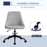 Vinsetto Sedia da Ufficio in Velluto Grigio con Altezza Regolabile, Sedia Ergonomica Girevole a 360° e Ruote, 50x58x77-87cm(m-6)