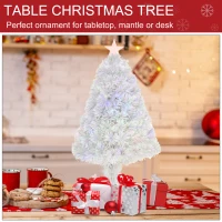 HOMCOM 2.5FT Prelit Artificial Tabletop Christmas Tree with Fibre Optics Holiday Home Xmas Decoration for Table and Desk, White(m-6)