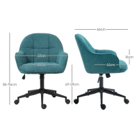 HOMCOM Sedia da Ufficio Girevole ad Altezza Regolabile, in Tessuto Effetto Lino e Acciaio, 63x66x86-96 cm, Verde Scuro(m-3)