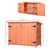 Outsunny Wooden Garden Storage Shed Tool Cabinet Organiser with Shelves  Double Door 128L x 49W x 90Hcm(m-3)