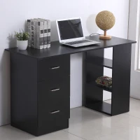 HOMCOM Computer Desk, Writing Table, PC Workstation with 3 Storage Shelves and Drawers, Silver Handle, for Home Office, Black(m-2)