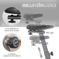 Vélo d'appartement volant d'inertie 8 Kg résistance magnétique 10 niveaux écran LCD multifonction capteur fréquence cardiaque selle réglable acier gris(m-4)