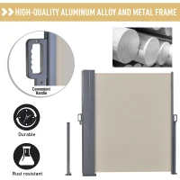 Outsunny 600 x 180 cm (HxL) Retractable Awning Double Canopy Side Privacy Protection Sun Shade Side Blind w/ Steel Frame Versatile Use In Garden Patio - Beige(m-4)