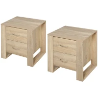 HOMCOM Bedside Table with 2 Drawers, Nightstand with Handles and Elevated Base, Side Table for Bedroom, Living Room, Set of 2, Brown(m-11)