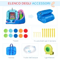 Outsunny Gioco Gonfiabile per Bambini 3-8 Anni a tema Narvalo con Borsa, 11 Paletti e Toppe Inclusi, 330x280x200 cm(m-8)