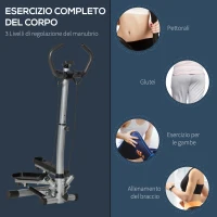 HOMCOM Stepper con Manubrio Regolabile, Monitor LCD ed Elastici, 55x53x118-128cm, Nero(m-7)