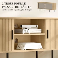 HOMCOM Meuble TV avec 2 portes tambour à lamelles design scandinave pour télévision jusqu'à 55 pouces 120 cm ton chêne(m-6)