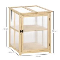 Outsunny Mini Serre de Jardin 2 Niveaux dim. 62L x 63l x 82H cm Porte et Panneau Toit ouvrant Bois Sapin traité Polycarbonate(m-3)