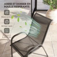 Outsunny Lot de 4 chaises de jardin chaises empilables dossiers hauts tissu maille respirante cadre acier 54 x 71 x 93 cm noir(m-5)