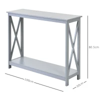 HOMCOM Console Table Hallway Desk w/Storage Shelf, X Design for Living Room Entryway, Grey(m-3)