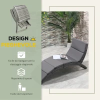 Outsunny Sdraio da Giardino Pieghevole in Rattan PE Ergonomica con Cuscino, Grigio(m-6)