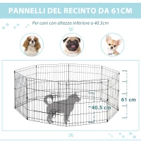PawHut Recinto per Cani da Esterno, Box Gabbia per Cani Gatti Cuccioli Roditori Recinzione Rete 8 Pezzi 61 x 61cm Nero(m-5)