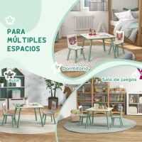 ZONEKIZ Set de Mesa y 2 Sillas Conjunto de Muebles Infantiles de 3 Piezas para Niños de +3 Años con Estampado Animales y Verde(m-6)