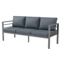 Outsunny Aluminium Three-Seater Garden Bench, with Cushions - Grey(m-11)